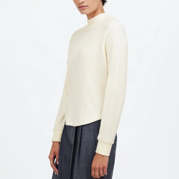 Madewell Textural Waffle Knit Long Sleeve Crewneck Tee White Size S NWOT - Picture 2 of 8